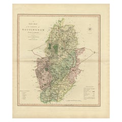 Antike dekorative Karte des Grafschafts Nottinghamshire, England, 1804