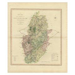 Carte décorative ancienne du comté de Nottinghamshire, Angleterre, 1804