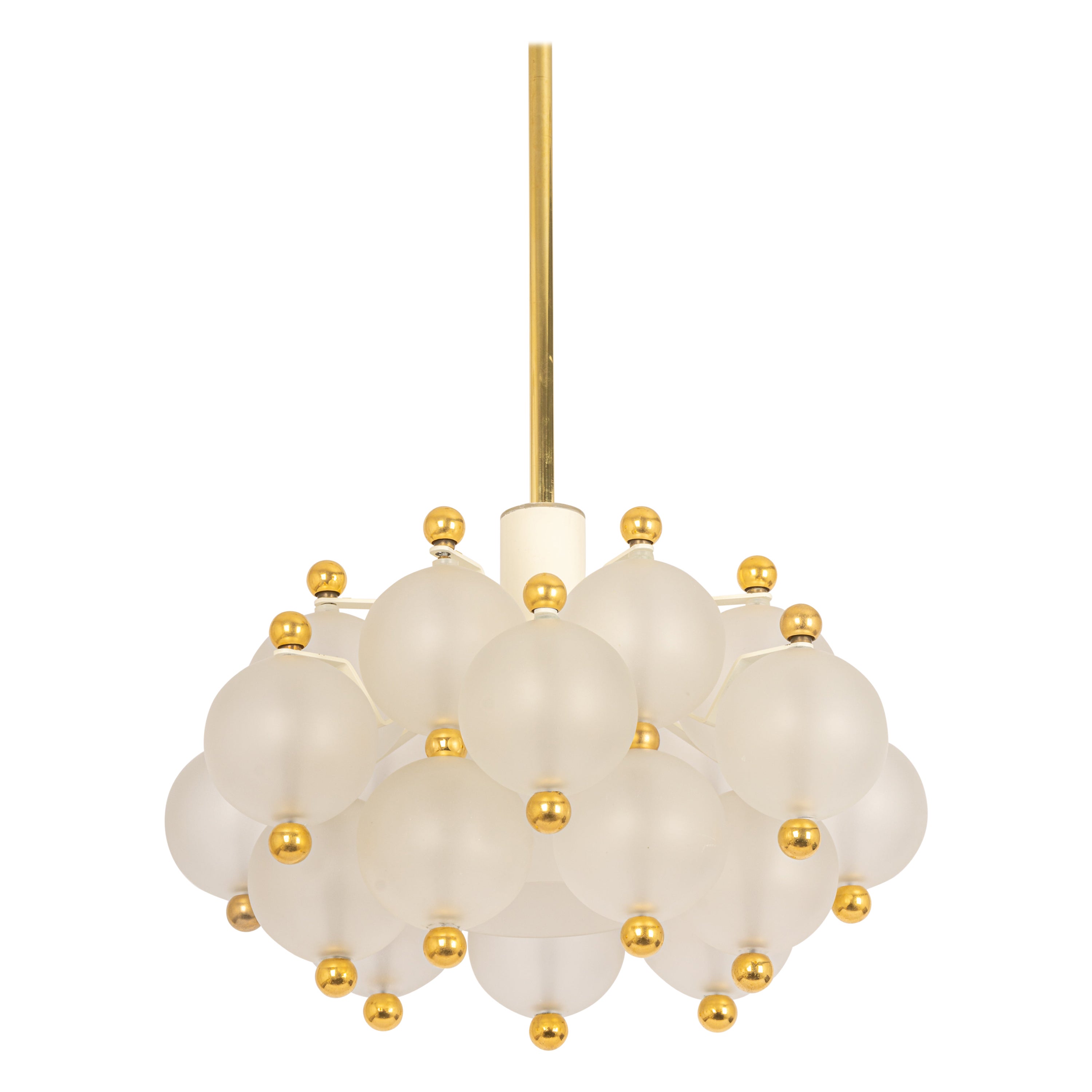 Large Frosted Glass and Brass Chandelier by Kinkeldey, Germany, 1970s For Sale