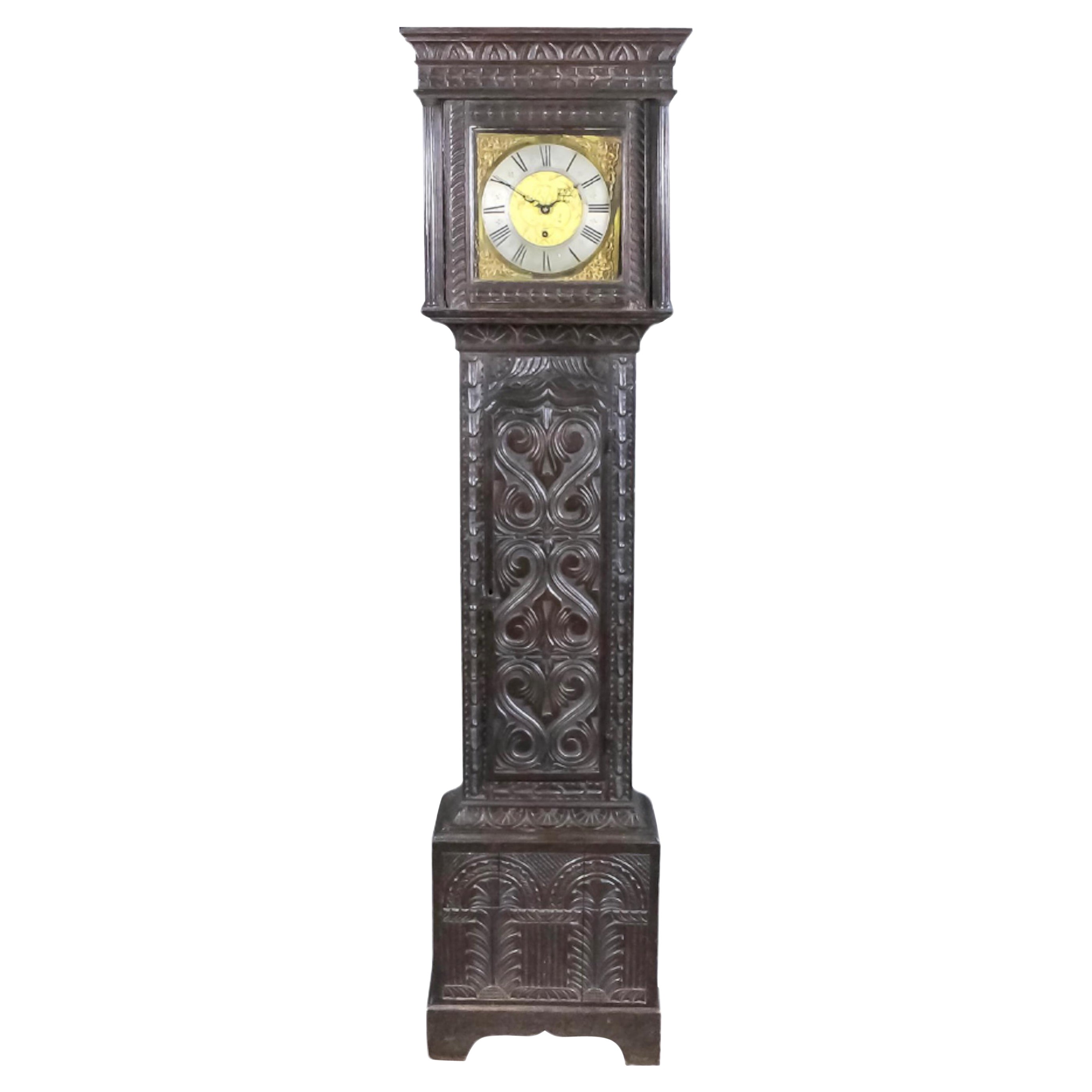 18th Century Dark Oak Longcase Clock by John Bunting of Long Buckby For Sale