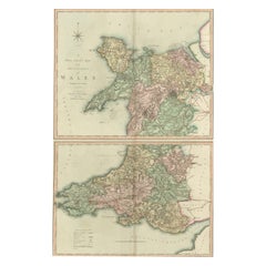 Deux cartes de la Principalité du Pays de Galles divisées en Pays-Bas, 1804