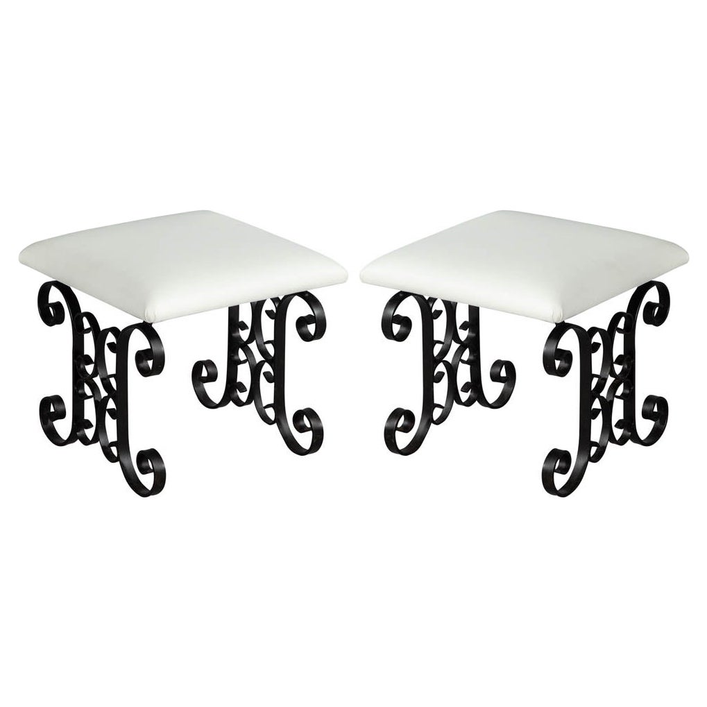 Pair of Wrought Iron Leather Stools