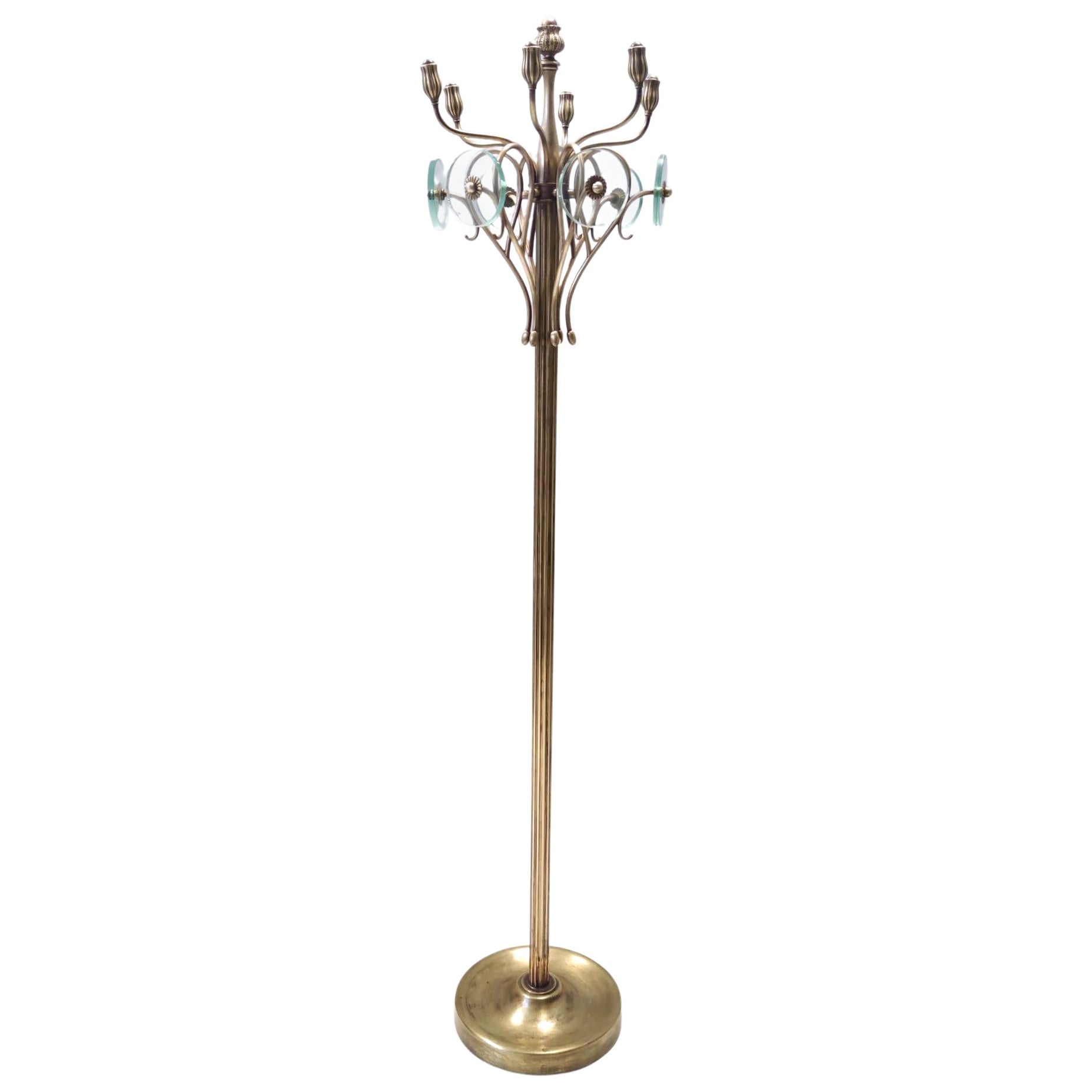 Vintage Revolving Brass and Glass Coat Rack Ascribable to Fontana Arte, Italy