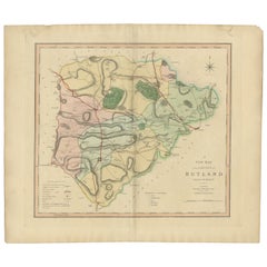 Antica mappa della contea di Rutland, Inghilterra, colorata a mano, 1804
