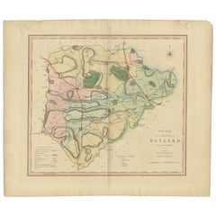 Carte ancienne du comté de Rutland, colorée à la main, Angleterre, 1804