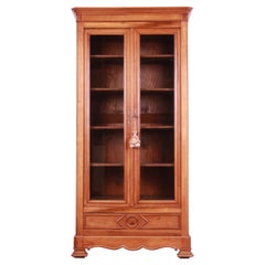 Antique Victorian Carved Walnut Glass Front Bookcase, Circa 1890s