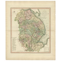 Antike dekorative County-Karte von Lincolnshire, England, 1804