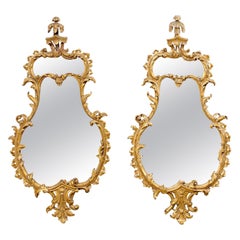 Italian Pair of Shapely Gilt Wood Wall Mirrors, Carved in Rococo Style, Mid 20th