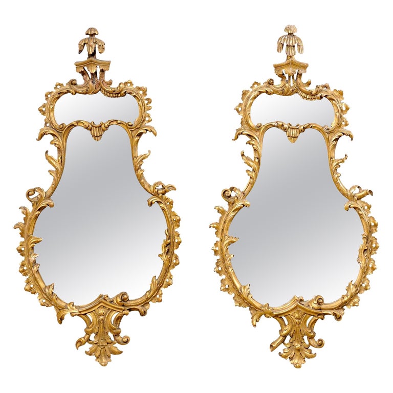 Italian Pair of Shapely Gilt Wood Wall Mirrors, Carved in Rococo Style ...