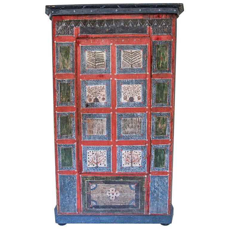 19th Century Original Hand Painted Bohemian Armoire from Ukraine For Sale