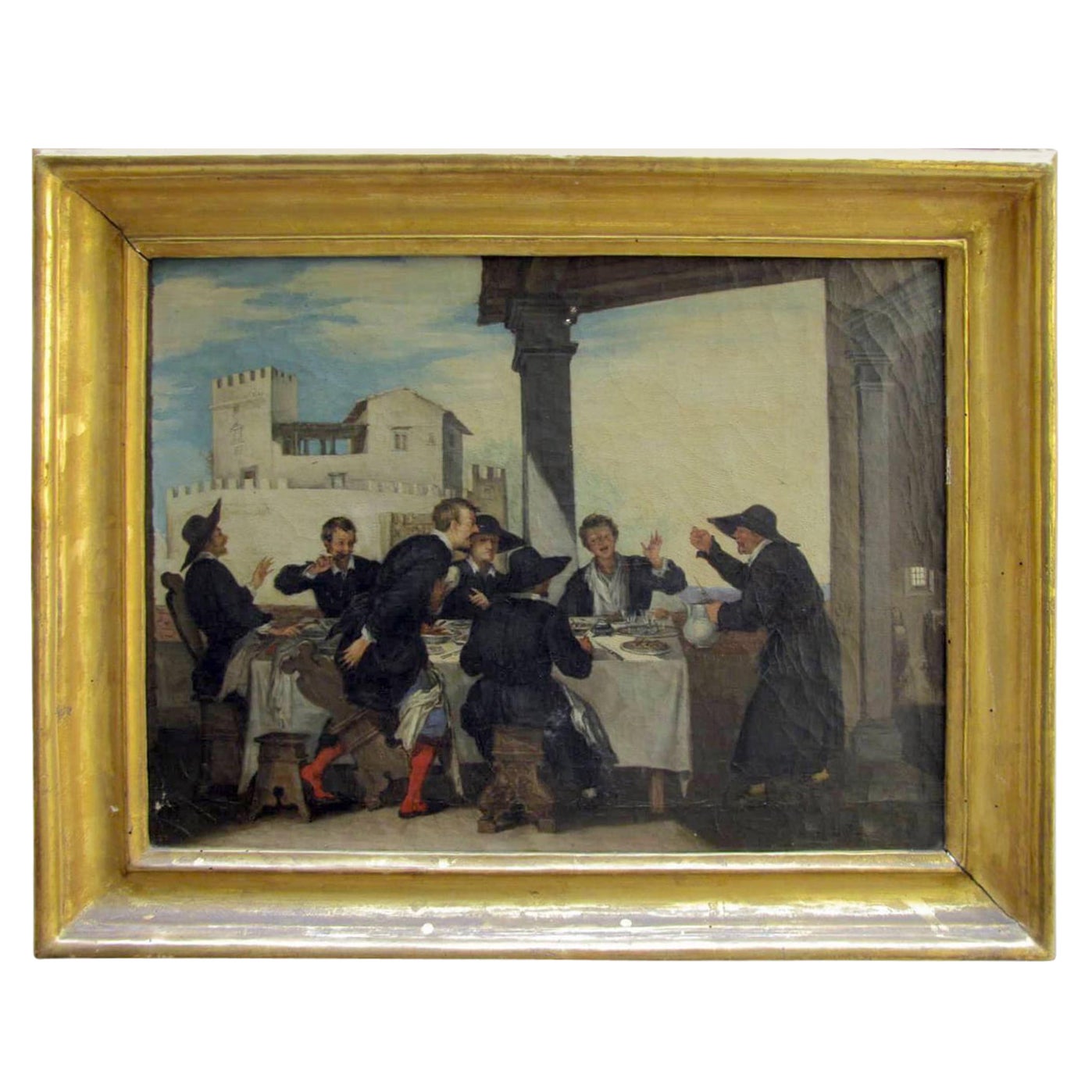 Peinture de genre de banquet italienne du 19ème siècle d'après il Volterrano