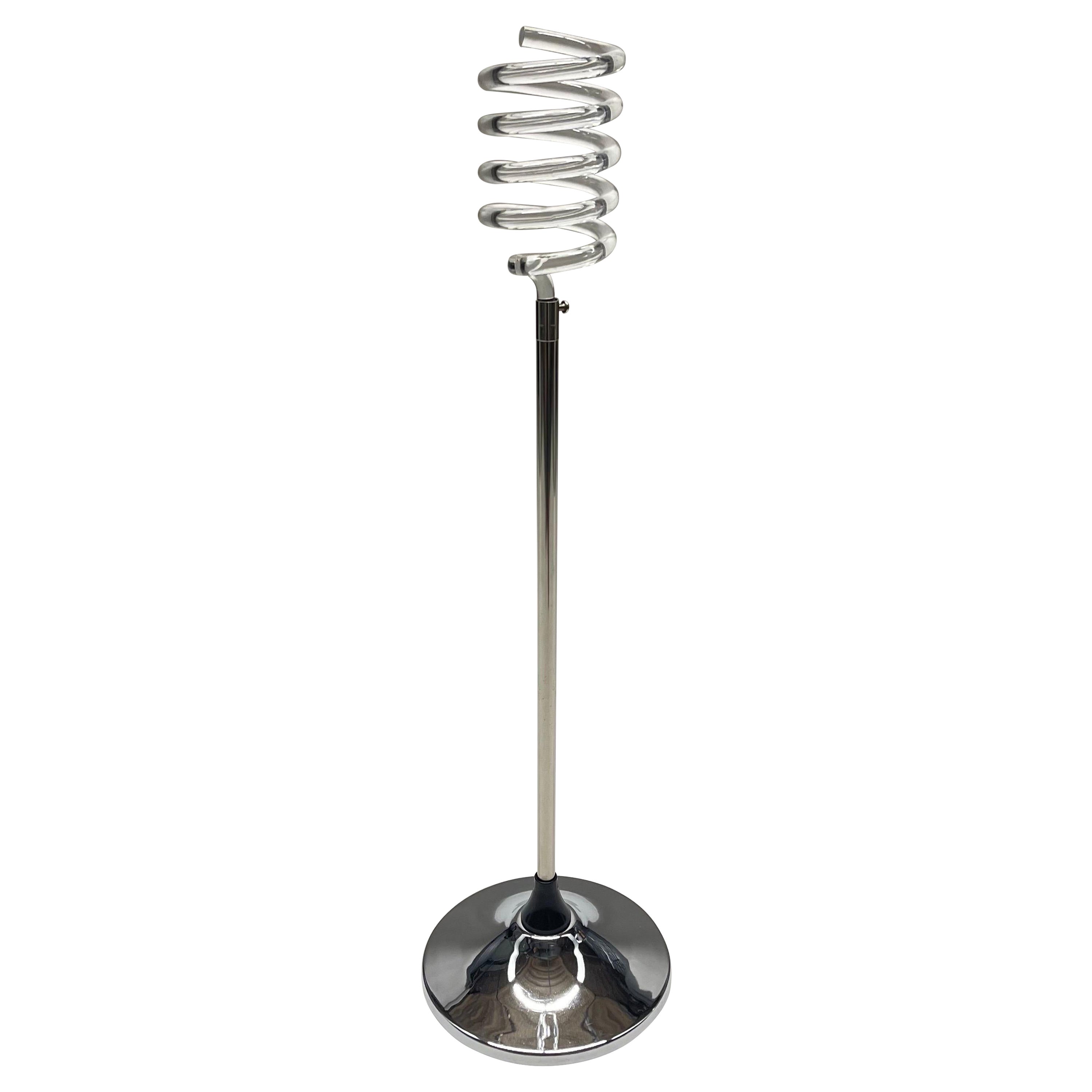 Rare Spiral Lucite and Chrome Wine Holder Stand Attributed to Dorothy Thorpe For Sale