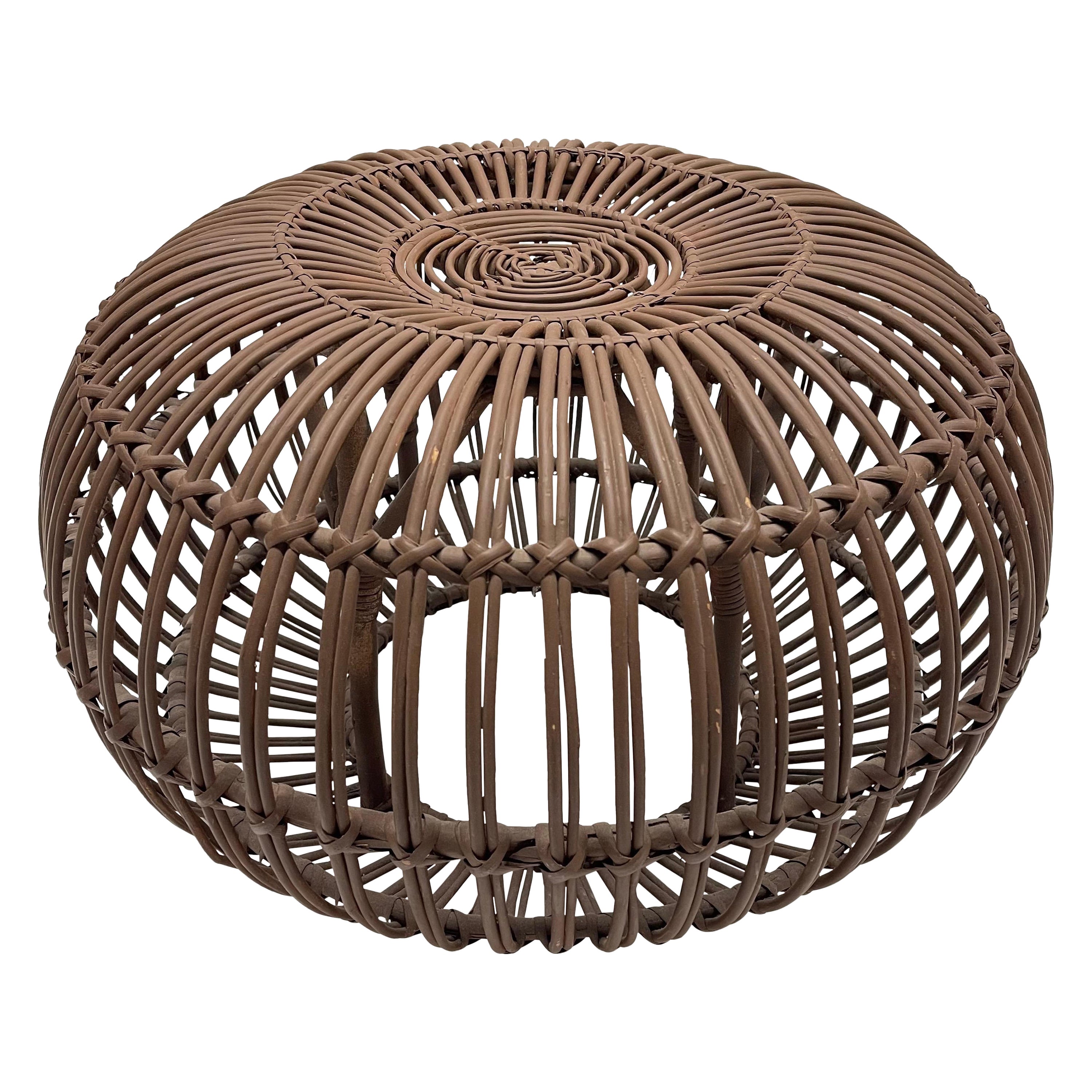 Rattan Footstool, Ottoman, or Pouf in the Style of Ico Parisi, circa 1960's