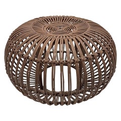 Vintage Rattan Footstool, Ottoman, or Pouf in the Style of Ico Parisi, circa 1960's