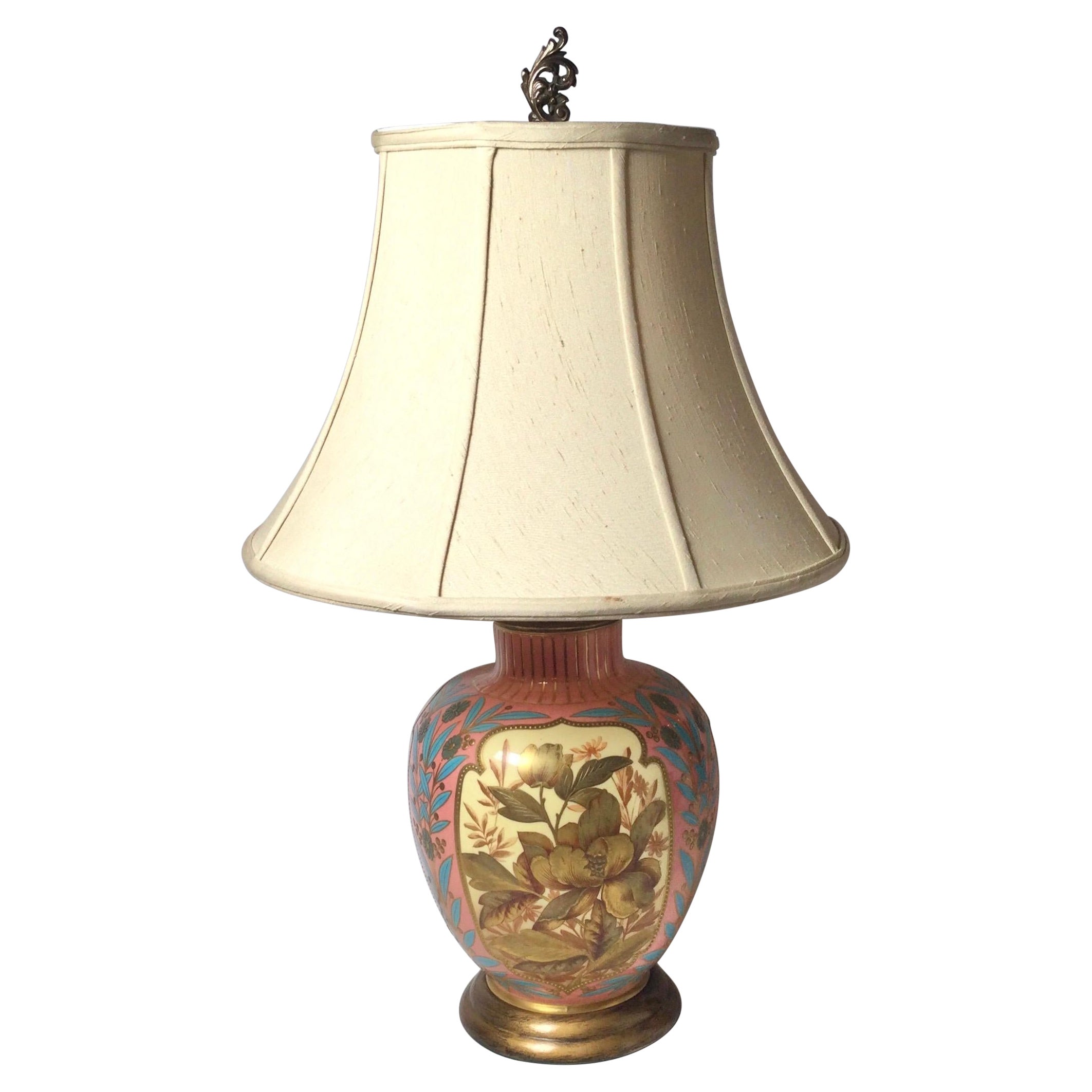 Élégante lampe en porcelaine dorée et peinte à la main par Royal Worcester, Angleterre 1878 en vente
