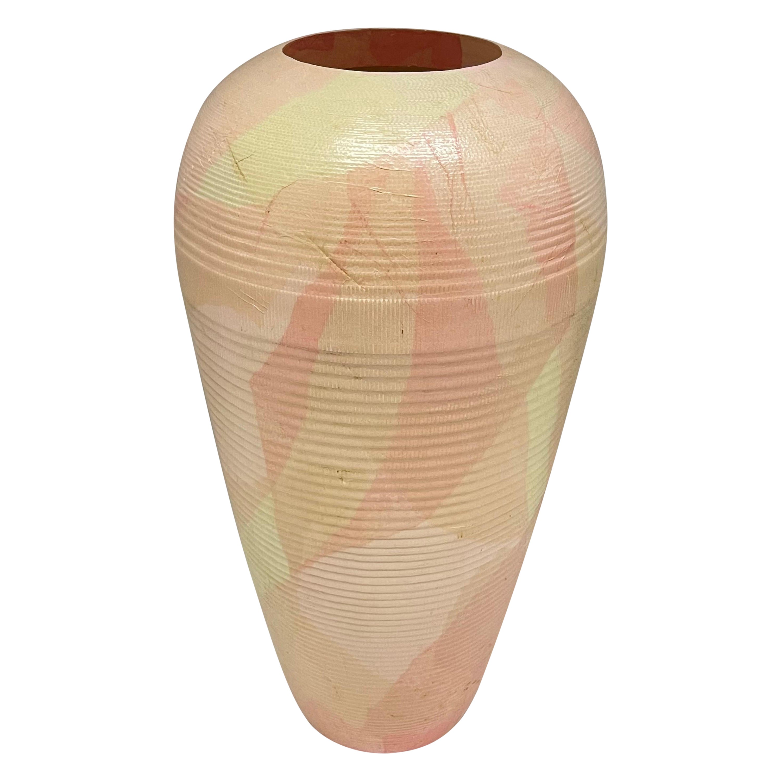 Post Modern Hand Painted Corrugated Cardboard Vase by Flute, Chicago, c 1989 For Sale