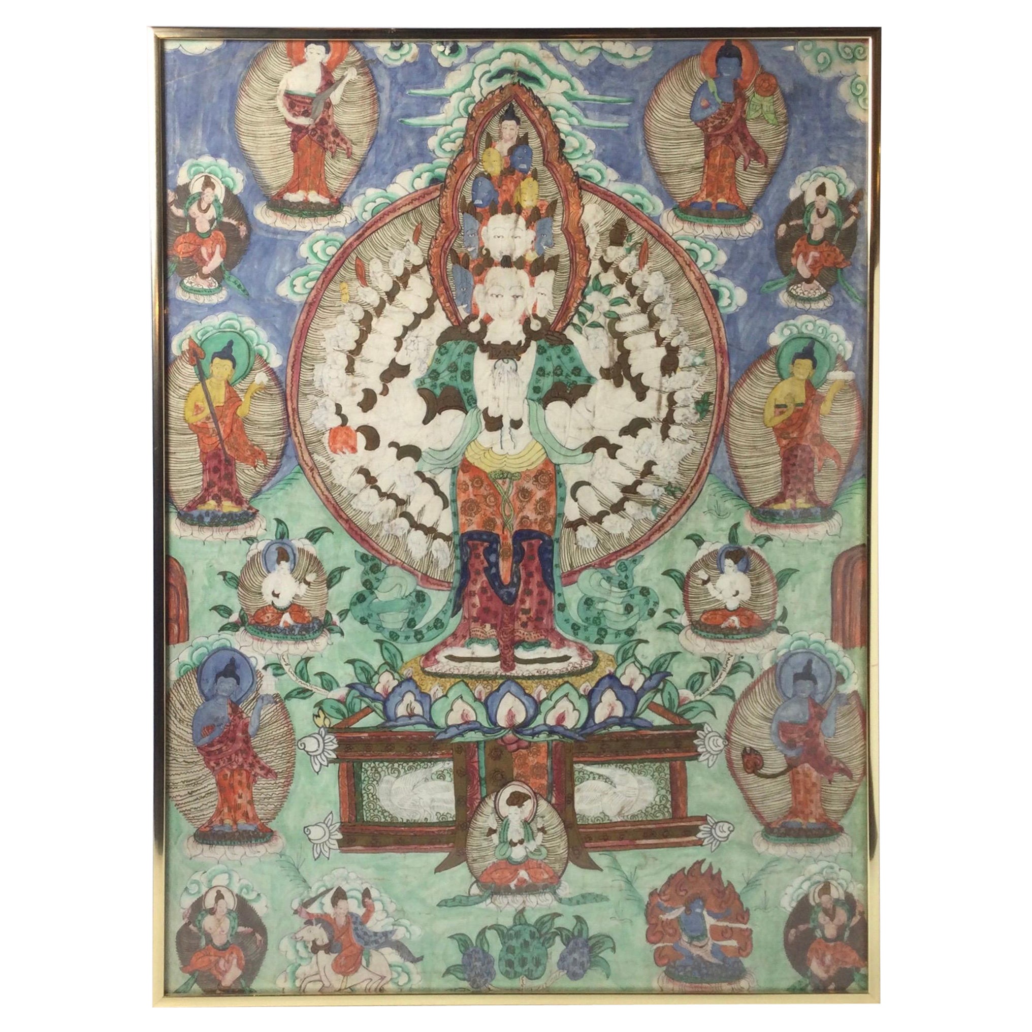 Antique Tibetan Thangka of a Deity For Sale