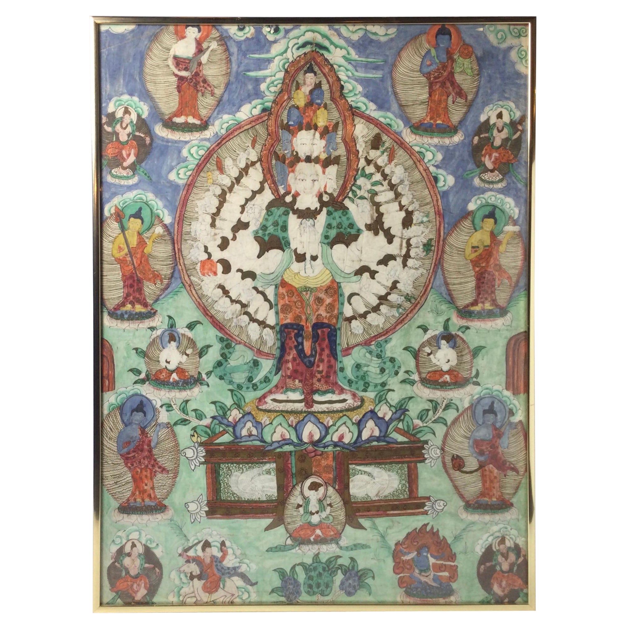 Antico Thangka tibetano di una divinità