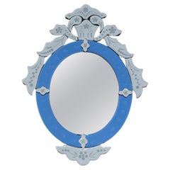 Stunning Vintage Cobalt Blue Engraved Italian Venitian Wall Mirror Lovely Size