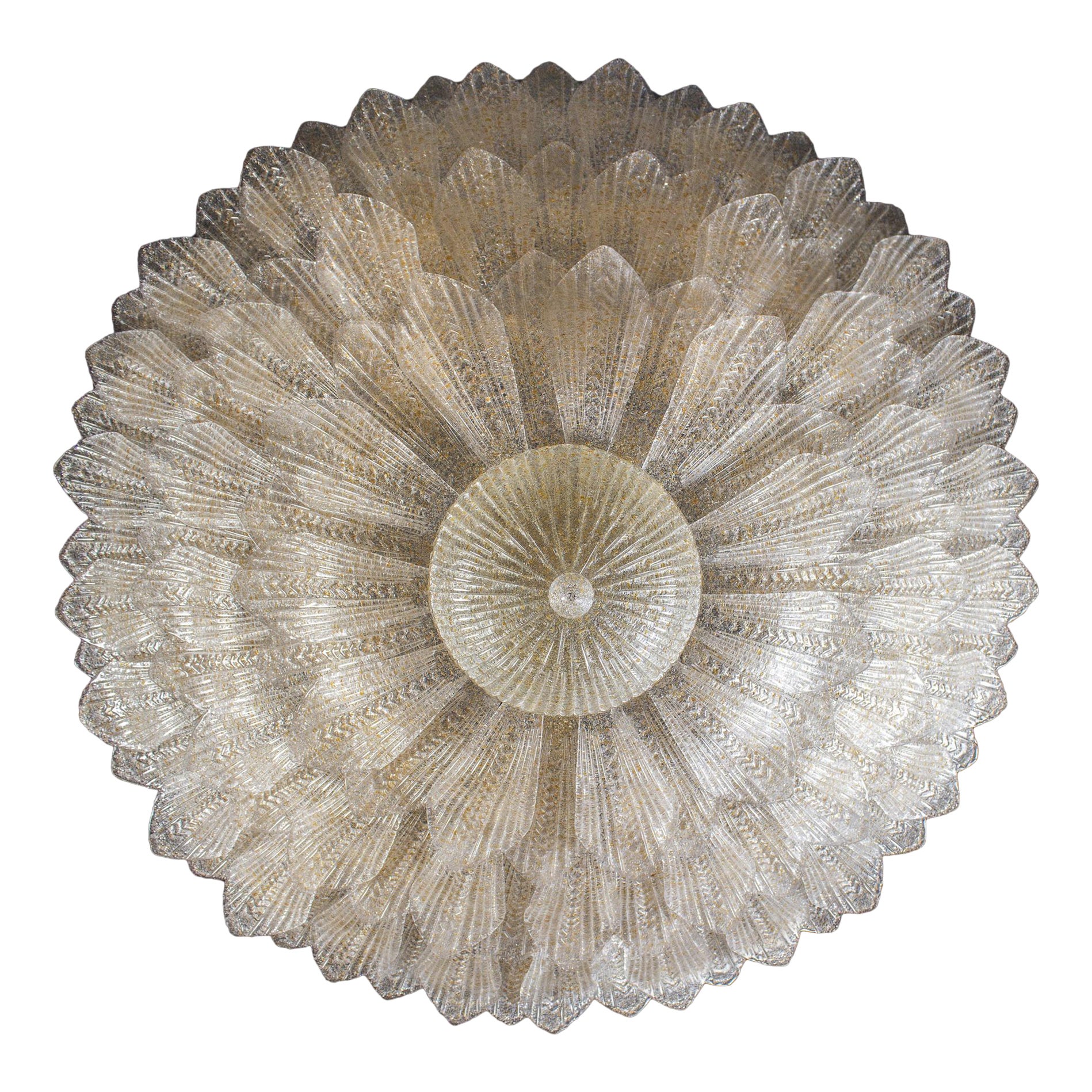 Monumental Italian Gold Leaves Murano Glass Ceiling Light or Flush Mount For Sale