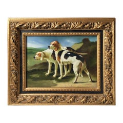A Giltwood Framed Oil on Canvas Painting of Sporting Dogs.
