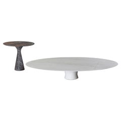 Set of Refined Contemporary Marble Oval Low Table and Side Table