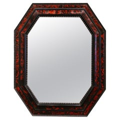 Mid-Century French Carved Faux Tortoiseshell Octagonal Wall Mirror