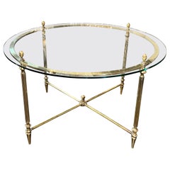 Vintage English Polished Brass Round Coffee Table