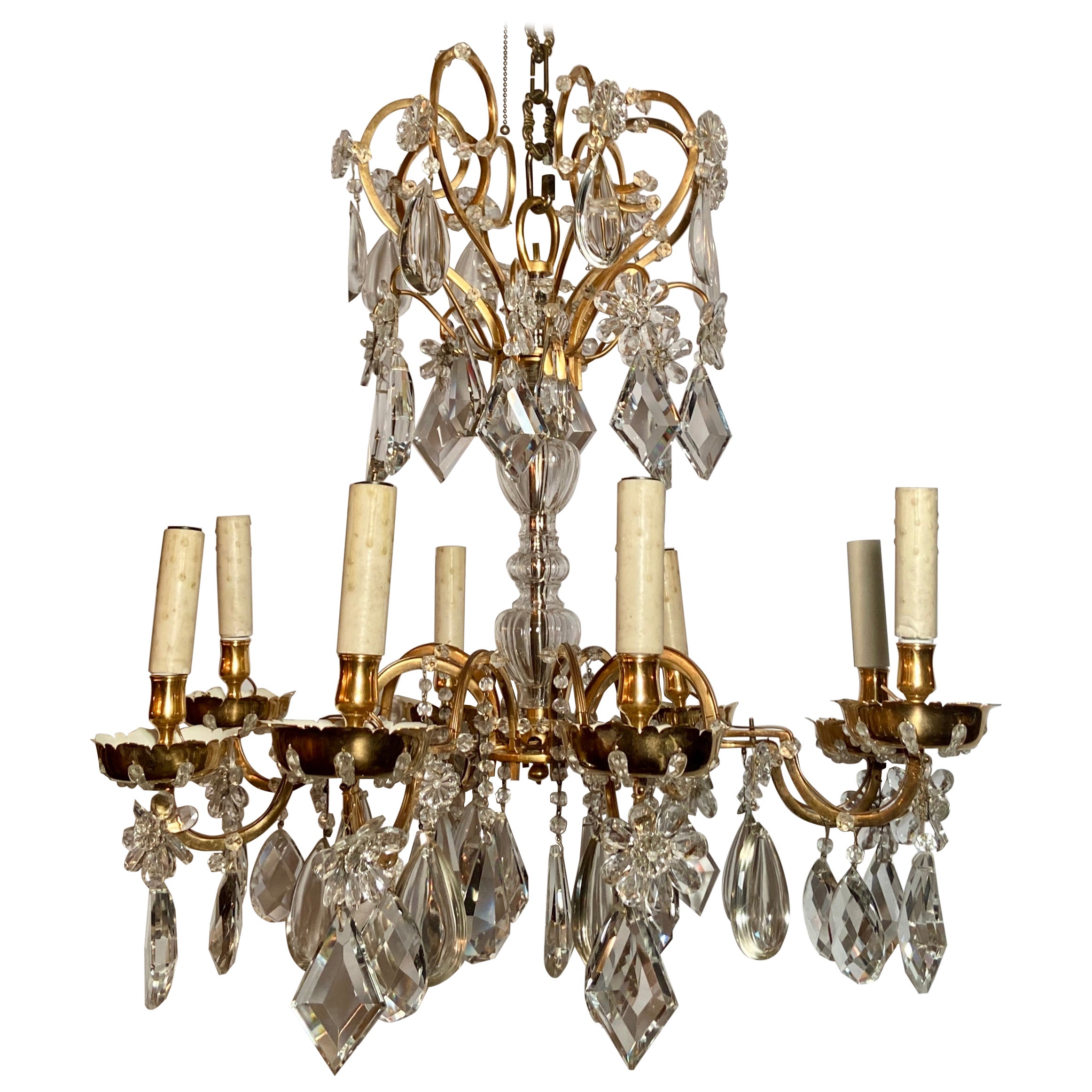 Antique French Crystal Bronze D'ore Chandelier, Circa 1910