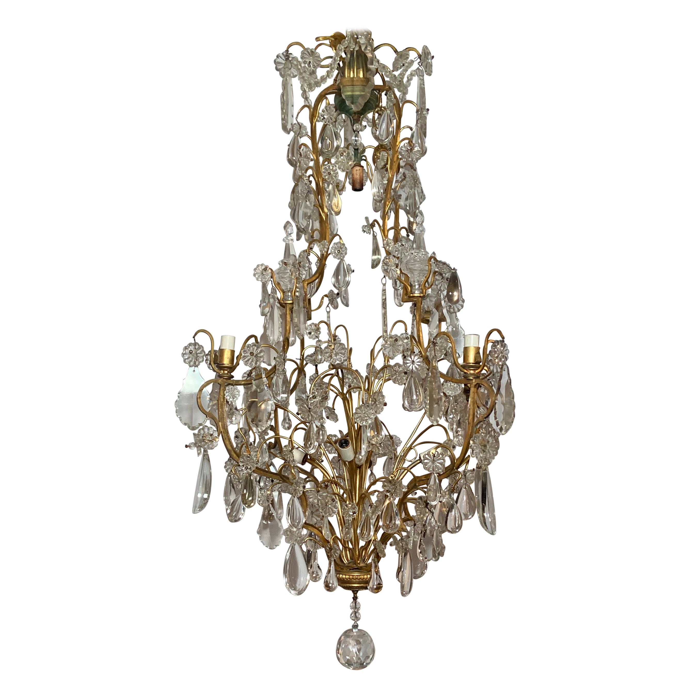 Antique French Parisian Crystal and Gold Bronze Chandelier, Circa 1890 For Sale