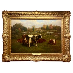 Antique American Oil on Canvas Painting by GA Hays, Pasture in Rhode Island 1910