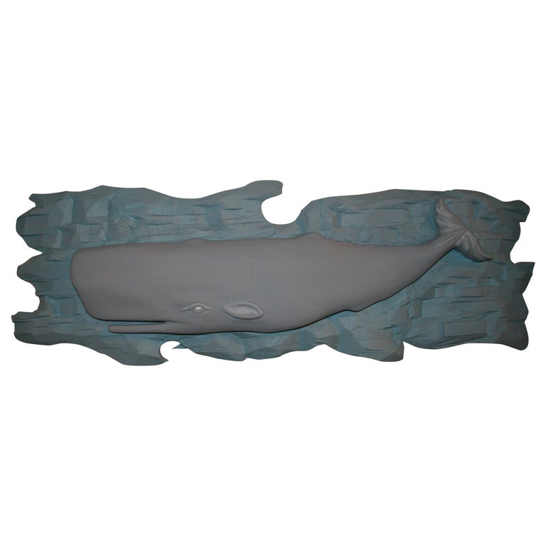 Folk Art Carved Wood Whale Wall Sculpture For Sale at 1stDibs