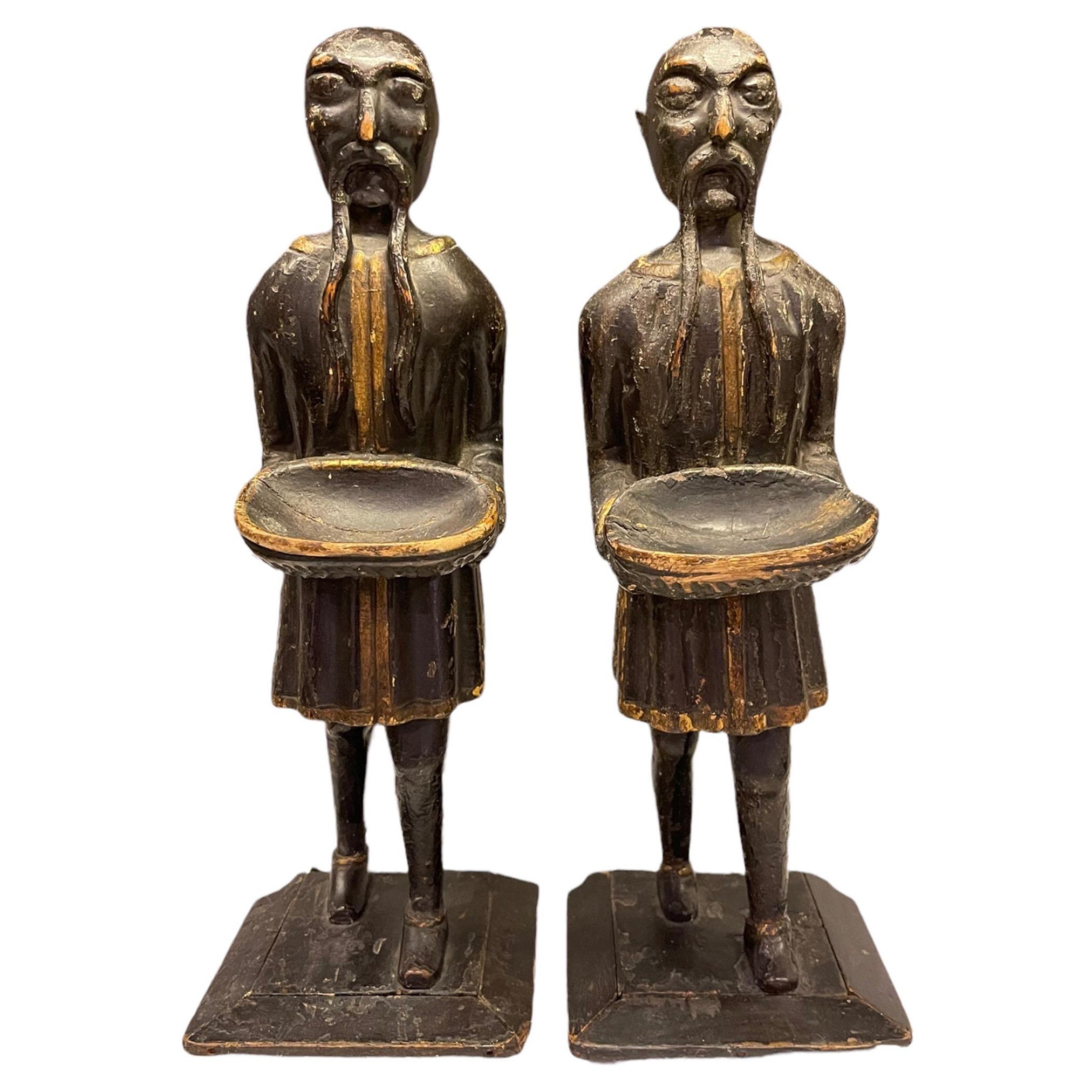 A Pair of 18th Century English Chinoiserie Carved Wood Ring Holders  For Sale