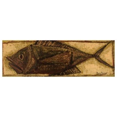 Used Pierre Fournel, France, Oil on Board, Fish, Dated 1961