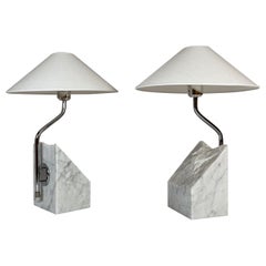 Mid-Century Pair of Bergboms Marble and Steel Table Lamps, 1970s, Sweden