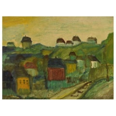 Svend Aage Tauscher, Oil on Canvas, Modernist Landscape with Houses