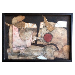 1950s Abstract Modernist Mixed Media Assemblage Oil Painting