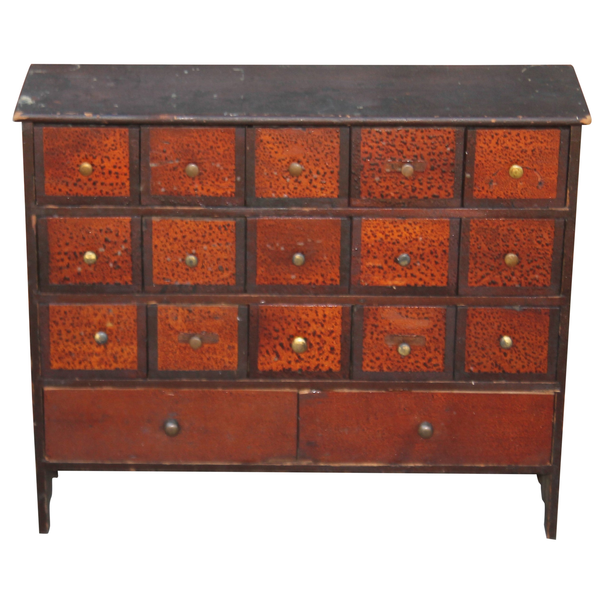 19thc Original Painted Apothecary Cabinet with 17 Drawers