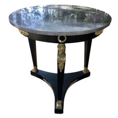 Antique French Empire Style Marble Top Pedestal Side Table