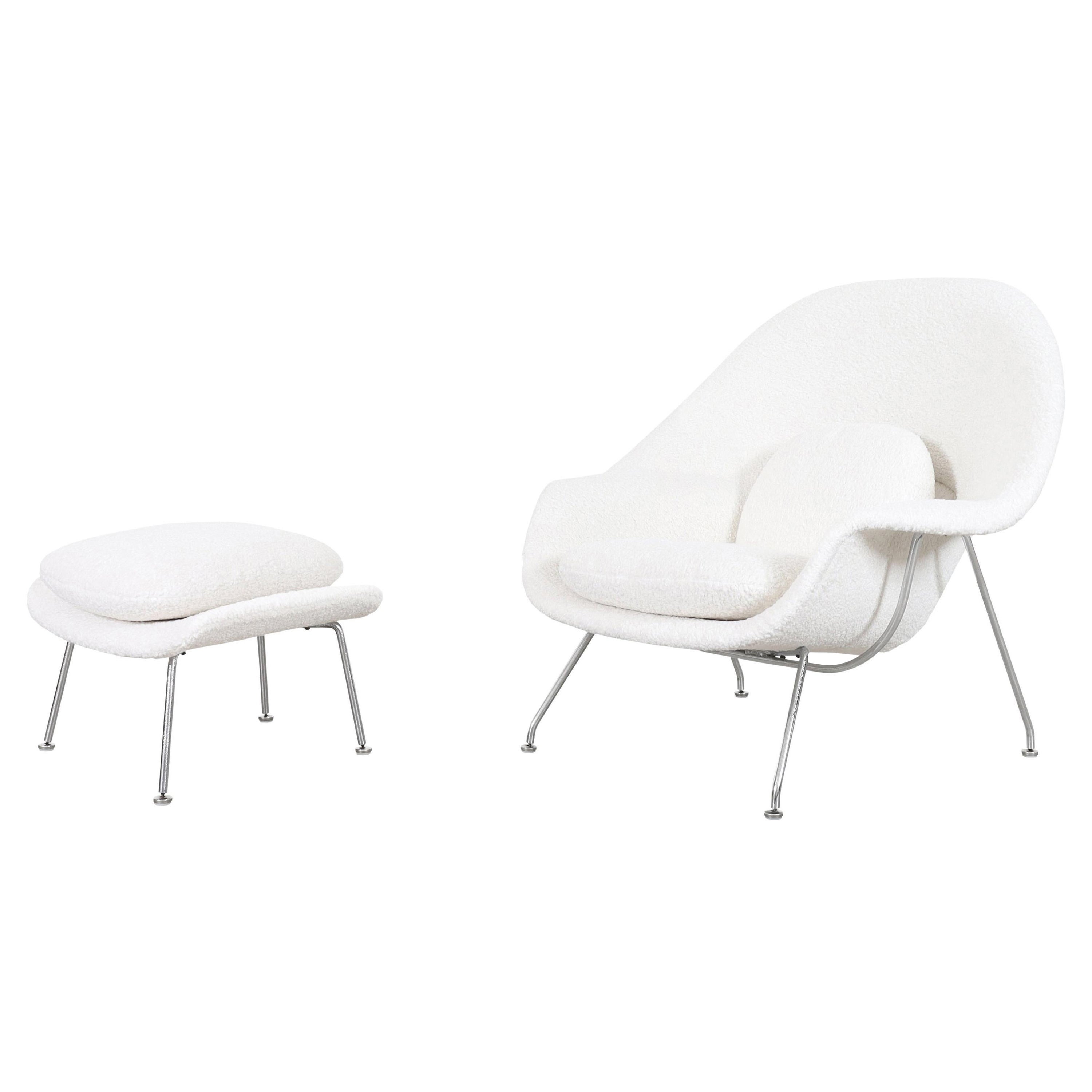 Vintage "Womb" Boucle Chair and Ottoman by Eero Saarinen for Knoll