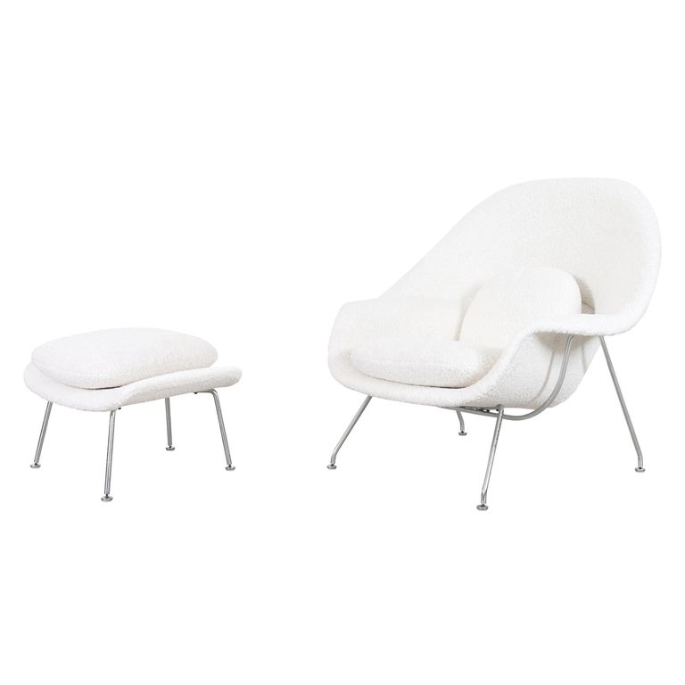 Fauteuil et pouf en tissu bouclé vintage ""Womb" d'Eero Saarinen pour Knoll  En vente sur 1stDibs | fauteuil womb bouclette
