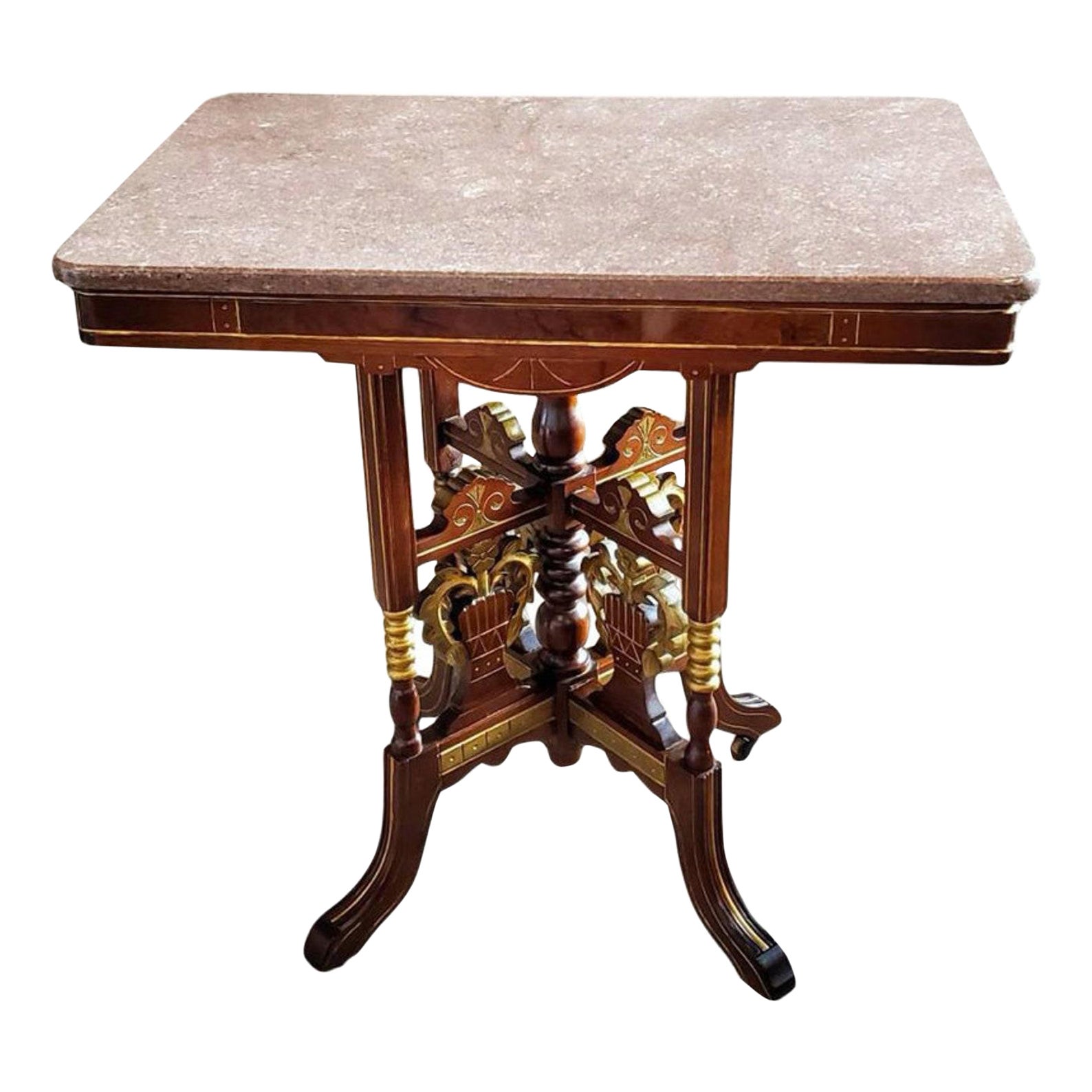 19th Century American Victorian Marble Top Parlor Table For Sale