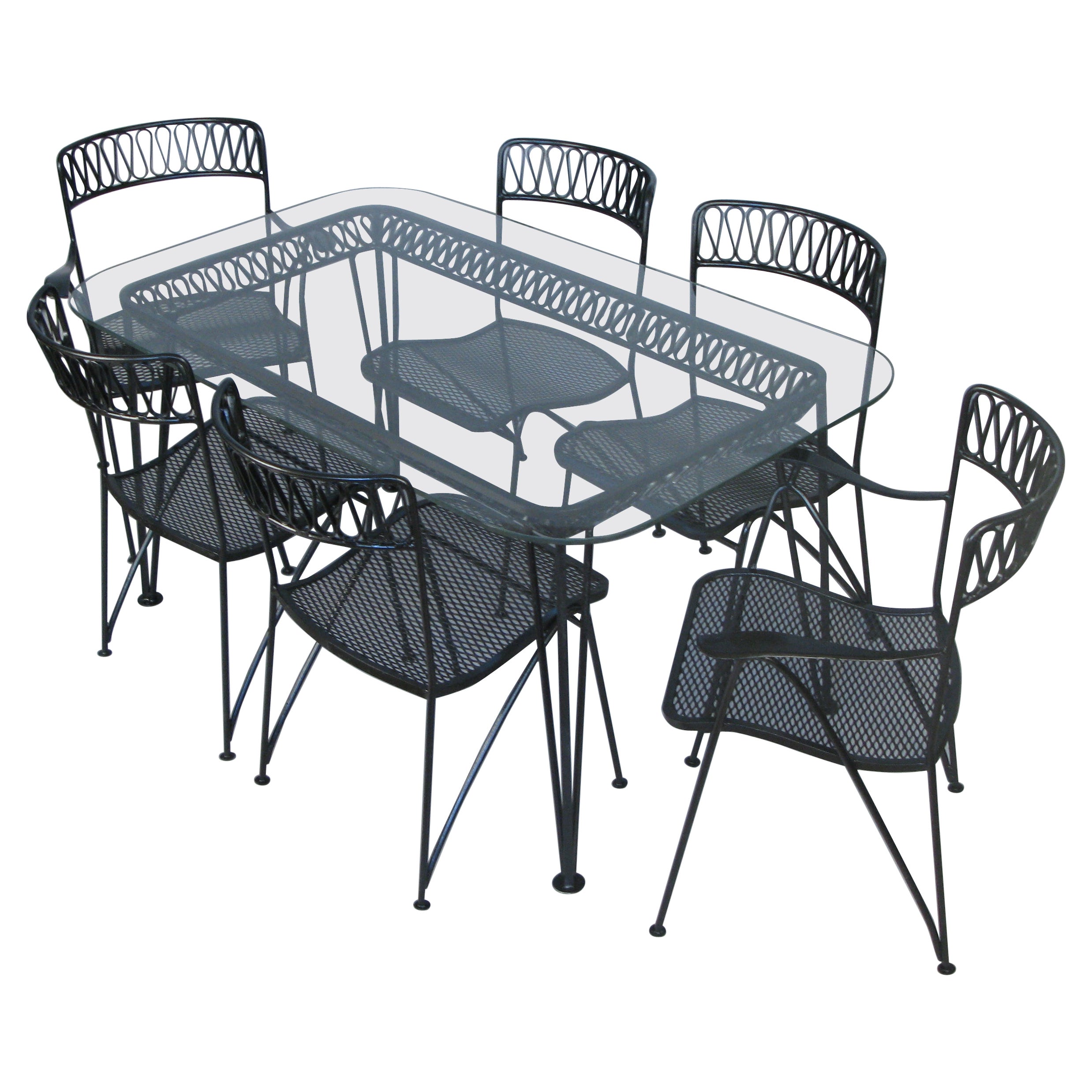 1950s Italian Wrought Iron Dining Table and Six Chairs by Salterini