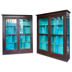 Pair of Large 1920's Oak and Glass Cabinets