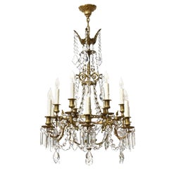 Antique French Bronze and Crystal Chandelier