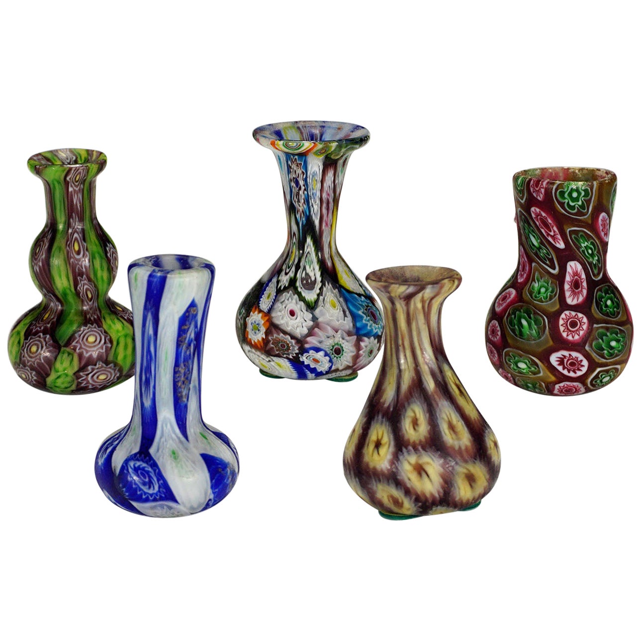 Cinq petits vases Millefiori de Fratelli Toso, Murano, vers 1910