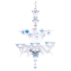 Venetian Blue Glass Chandelier in Murano Glass