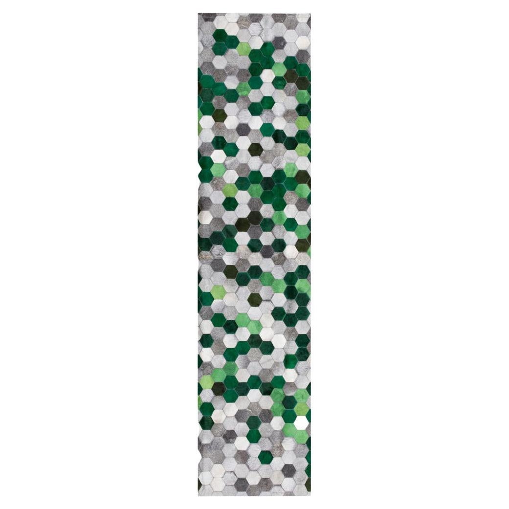 Tapis de couloir gris, blanc et vert personnalisable Angulo Green Moyen