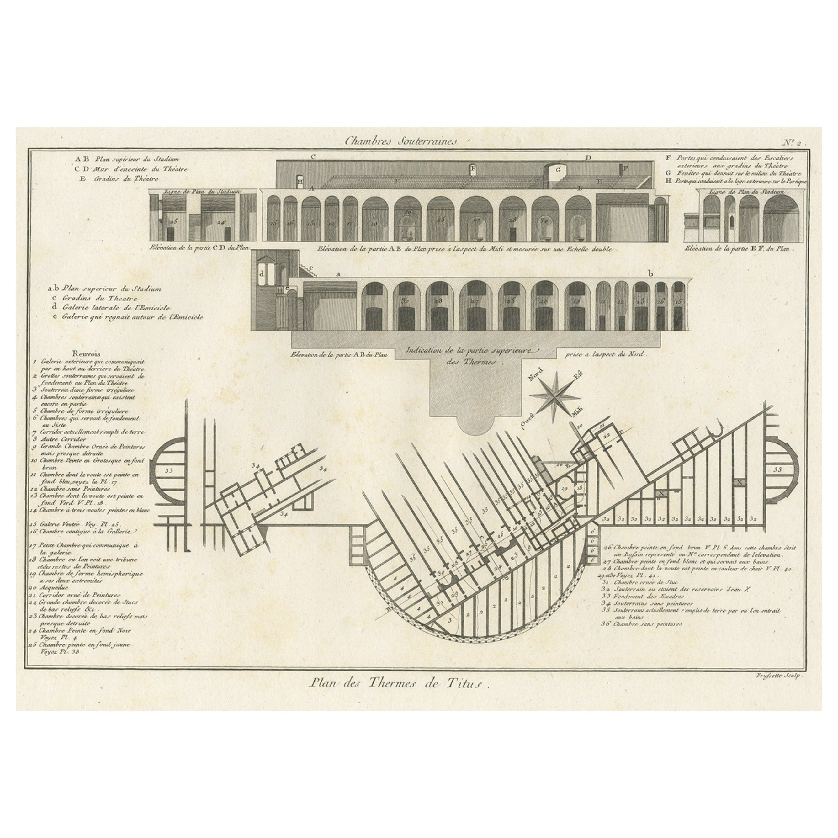 Plan antique d'une grotte souterraine des bains de l'empereur Titus, Rome, Italie, 1786 en vente