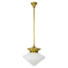 Art Deco Pendant Fixture with White Conical Glass